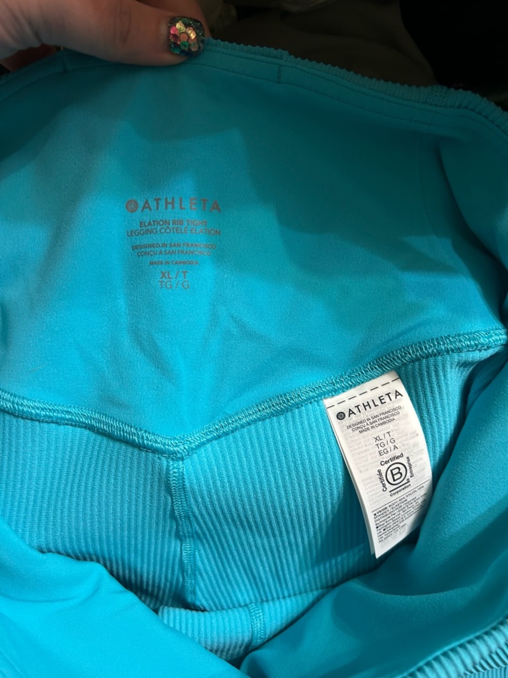 Athleta Elation Rib Tight Legging XL Tall Turquoise Blue High Rise Ribbed - Picture 2 of 3